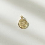 Top View of charm: Burn the Boats Motivational Charm Pendant Jewelry in Gold by Lat & Lo- Wax seal-Coin shaped jewelry-gift jewelry-inspiring necklace charm
