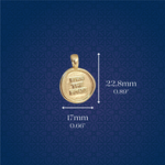 Size Details of the Burn the Boats Motivational Charm Pendant Jewelry in Gold by Lat & Lo- Wax seal-Coin shaped jewelry-gift jewelry-inspiring necklace charm