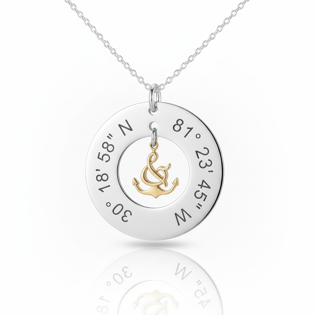 Sterling Silver coordinates necklace with anchor center pendant charm in gold by Lat & Lo