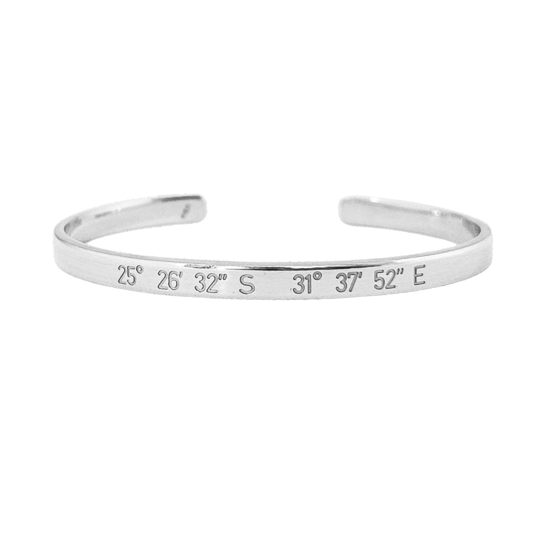 sterling silver_skinny personalized cuff bracelet with coordinates or name or dates