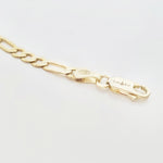 Lat & Lo Co-Captains bracelet, women's style, close up of lobster clasp and figaro chain, gold vermeil