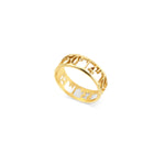 cut-out designed gold ring with coordinates on white background by lat & lo