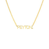 Gold necklace with 'PEYTON' pendant on a white background