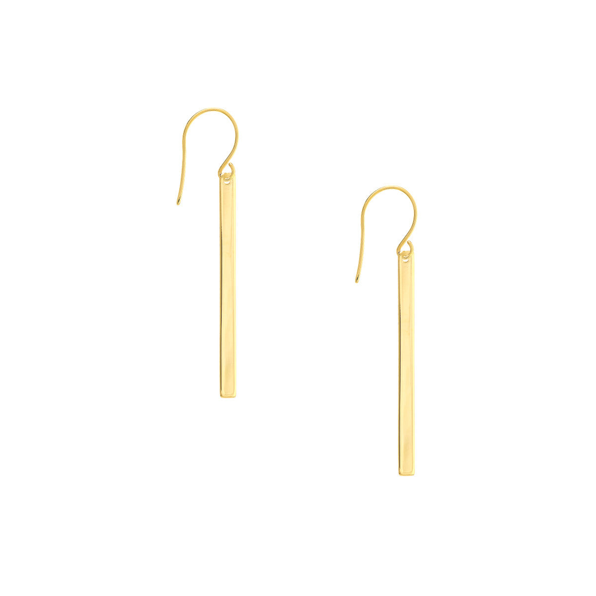 Gold bar earrings on a white background