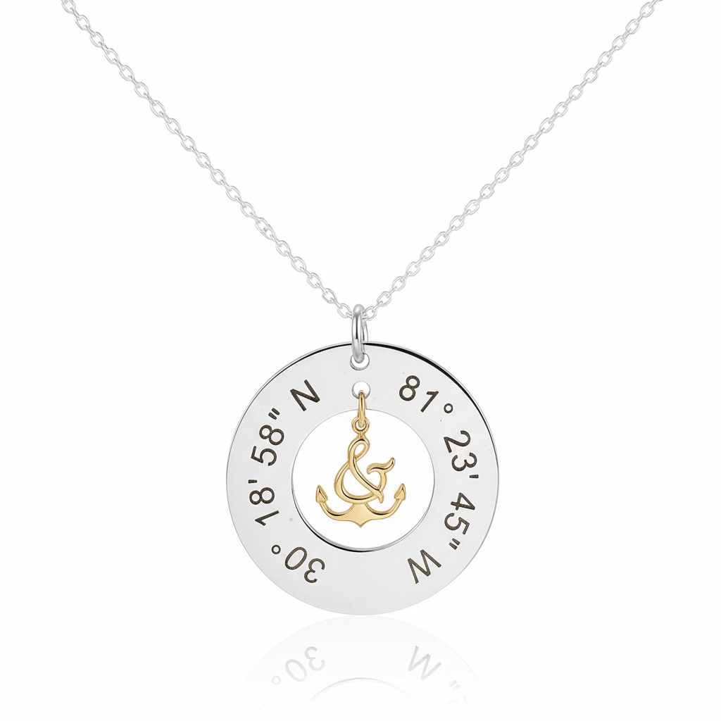 Sterling Silver coordinates necklace with anchor center pendant charm in gold by Lat & Lo