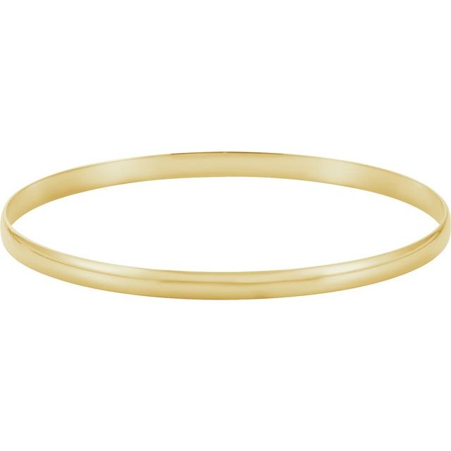 A thin, polished yellow gold bangle bracelet shown against a plain white background.