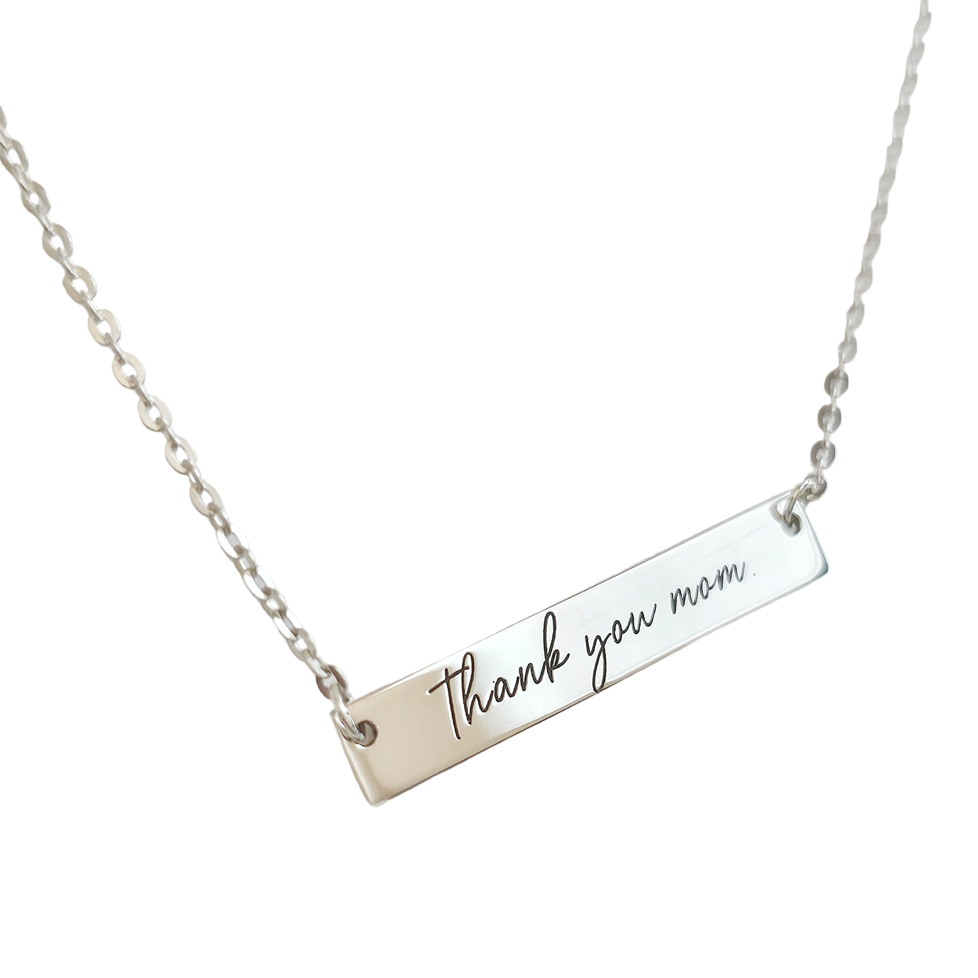 Thank you mom sterling silver bar necklace gift for moms, mothers day-lat & lo