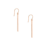 Rose gold bar earrings on a white background