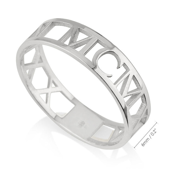 roman numeral coordinates cut out ring-lat & lo-silver