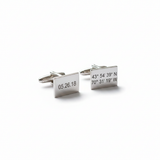 Pair of silver cufflinks on a white background