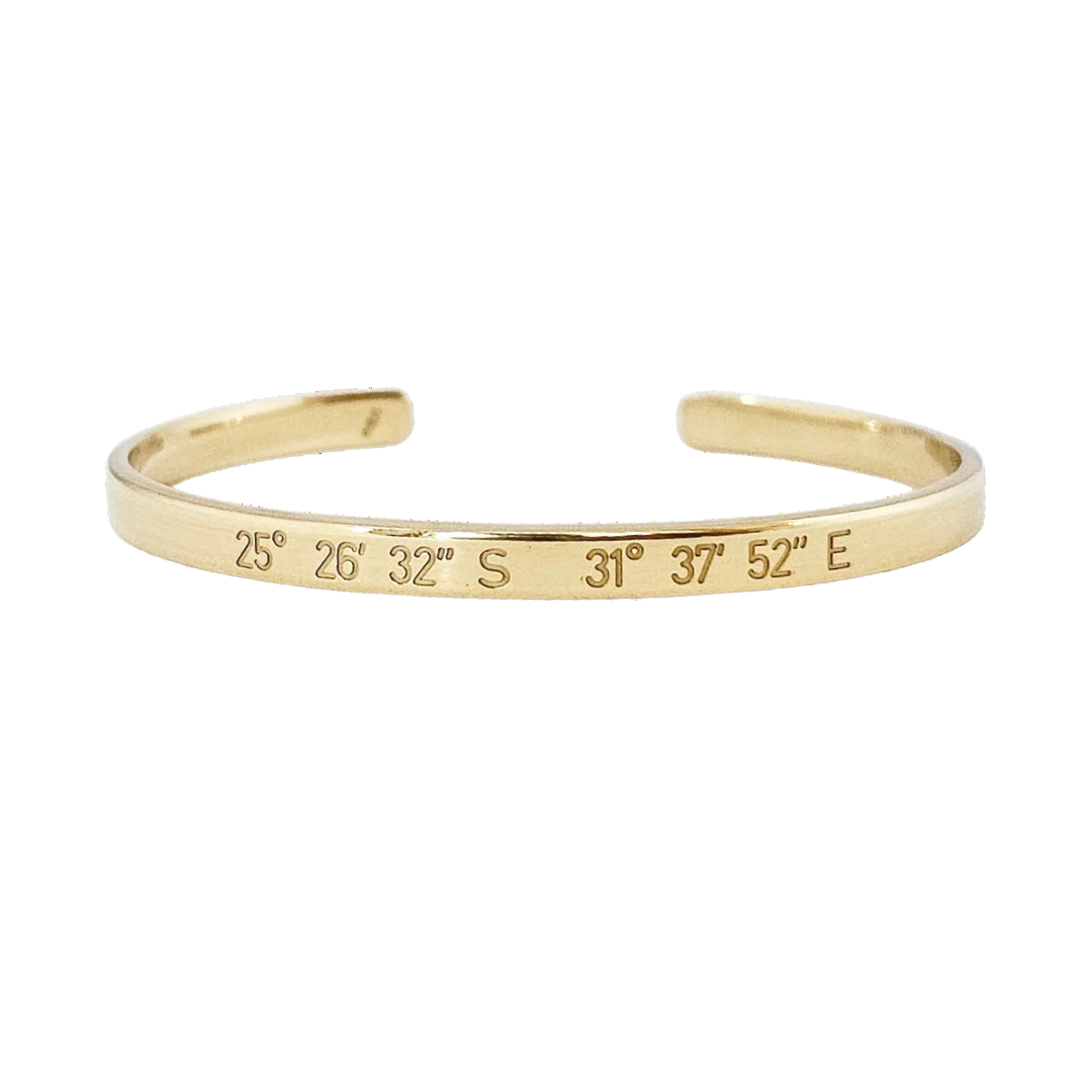 skinny personalized cuff bracelet with coordinates or name or dates