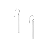 Pair of silver bar earrings on a white background- white gold earrings