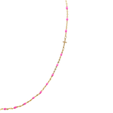 14K Color Bead Necklace -Side Cross