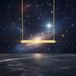 Gold necklace with 'AD ASTRA PER ASPERA' pendant against a starry night sky