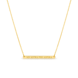 Gold necklace with engraved text: AD ATRA PER ASPERA on a white background