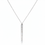 Silver necklace with a vertical bar pendant on a white background
