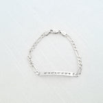 Lat & Lo Co-Captains bracelet, women's style, figaro chain, engraved with coordinates, sterling silver