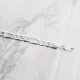 Lat & Lo, close up of figaro chain, captains bracelet, Italian silver
