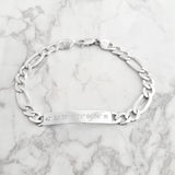 Lat & Lo men's bracelet inscribed with coordinates, figaro chain, engraved plate, Italian silver