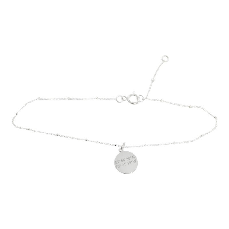 Coordinates Anklet. Sterling Silver small disc charm on sterling silver anklet chain. By Lat & Lo.