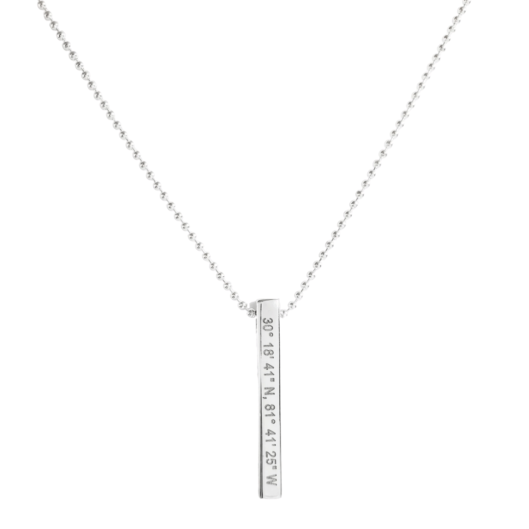 Mens coordinates necklace in sterling silver on bead chain. by Lat & Lo. www.latandlo.com