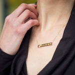 Lat & Lo Coordinates Bar Necklace -On figure, 14K gold filled, sterling silver, solid gold