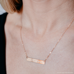 Lat & Lo bar necklace, rose gold filled, coordinates inscription