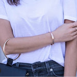 Lat & Lo, Coordinates Cuff Bracelet, Gold Filled, on figure