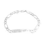 Lat & Lo men's bracelet inscribed with coordinates, figaro chain, engraved plate, Italian silver